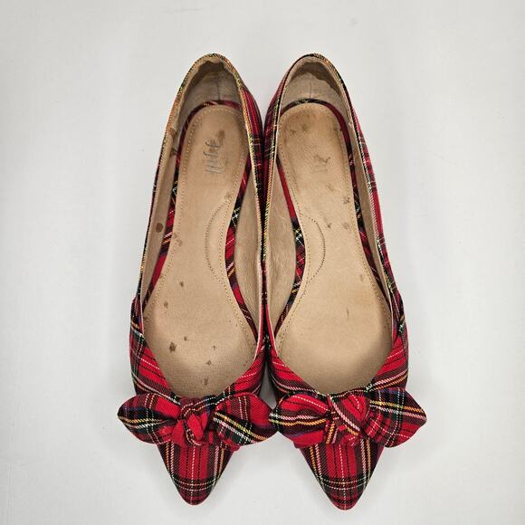 Red Tartan Plaid J. Jill‎ Simone Pointy Toe Flats With Bow Size 8.5 - Picture 6 of 8